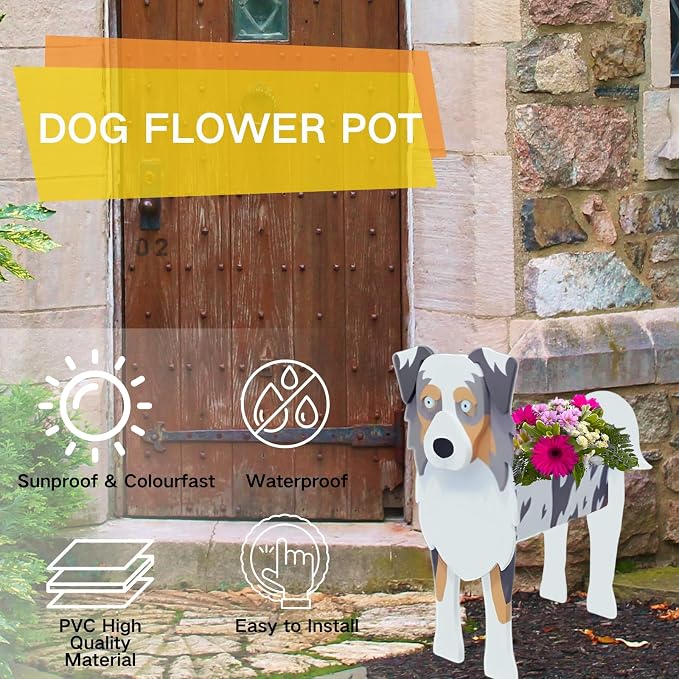 Australian Shepherd Dog Planter Plant Pots,Cute Large Dog Flower Planter,Gifts for Pet Lovers,Unique Animal Plant Pots,Office,Indoor Outdoor Garden Decor(9.84 * 7.13 * 17in)