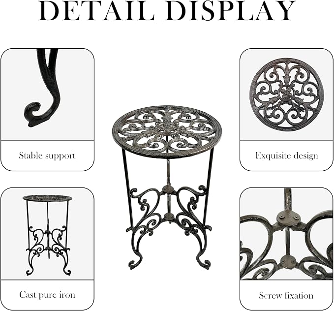 Heavy Duty Cast Iron Potted Plant Stand - 19.5IN Decorative Flower Pot Holder,Vintage & Rustic Style Indoor Outdoor Garden Pots Container Supports（Vintage Ornate Plant Shelf）