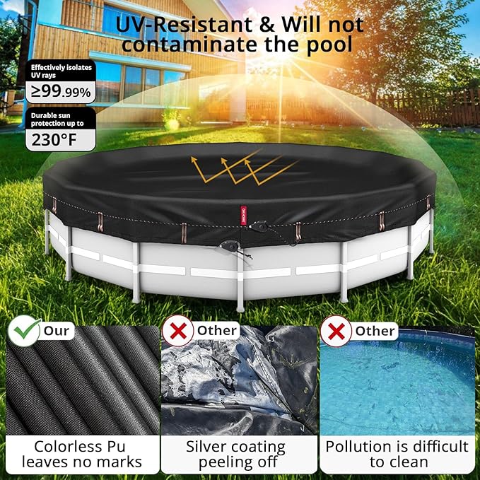 QH.HOME 550D 21.5 Ft Pool Covers for Above Ground Pools[Upgraded Tear-Proof & Windproof] wth Pre-Installed Dual-Rachet and Rope,Pool Covers for Above Ground Pools-Snug Fit & Waterproof Protection
