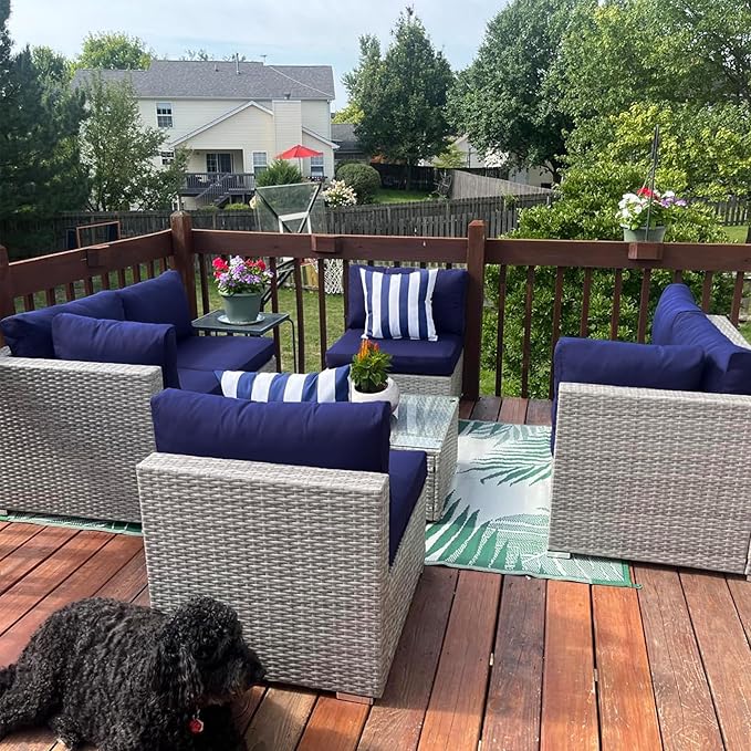Sqodok Patio Cushion Covers, Waterproof Outdoor Cushion Covers Replacement, Patio Cushion Seat Slicovers for Sectional Sofa, Chair, Outdoor Wicker Patio Sofa (Blue, 18"x18"x2"-4 Pack-Cover ONLY)