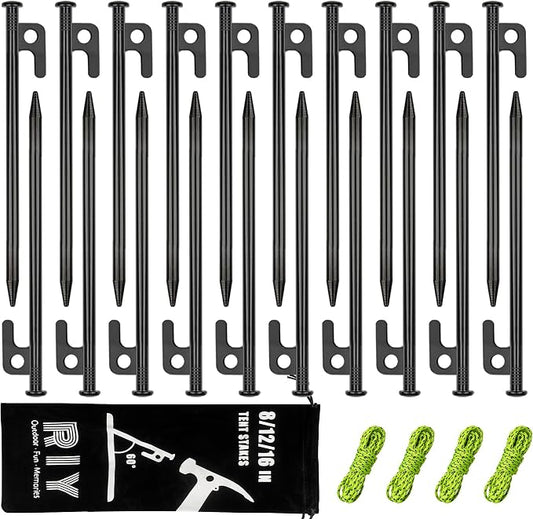 20 Pack 8 inch Tent Stakes Heavy Duty Metal Tent Pegs for Camping Steel Tent Pegs Unbreakable and Inflexible
