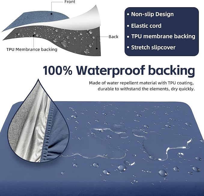 14Pcs Patio Cushion Covers,Outdoor Cushions Covers,Stretch Cushion Covers Replacement, Washable and Reusable Furniture Protectors(Grey Blue)