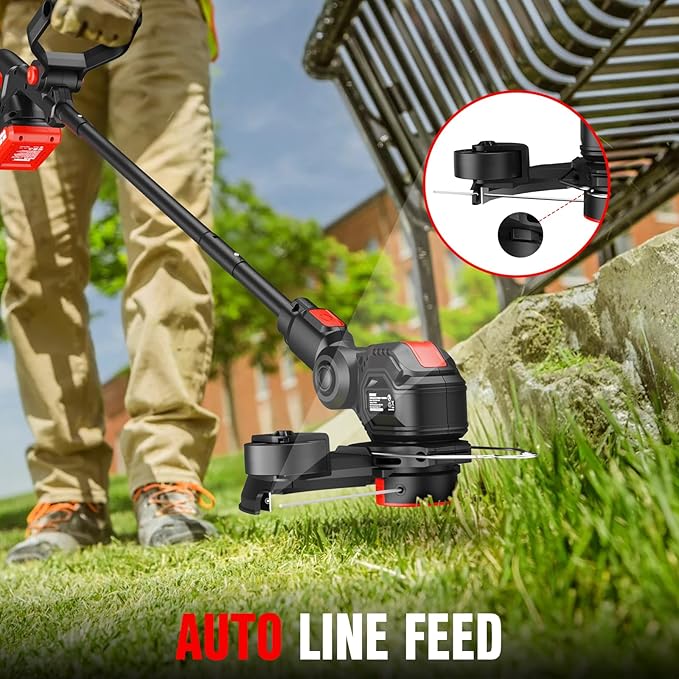 EWORK Weed Wacker Cordless 20V 12-Inch Weed Eater Battery Powered with 2×2.0Ah Batteries & Fast Charger Electric Weed Trimmer, Lightweight String Trimmer for Lawn Trimmer and Grass Edger Cutter
