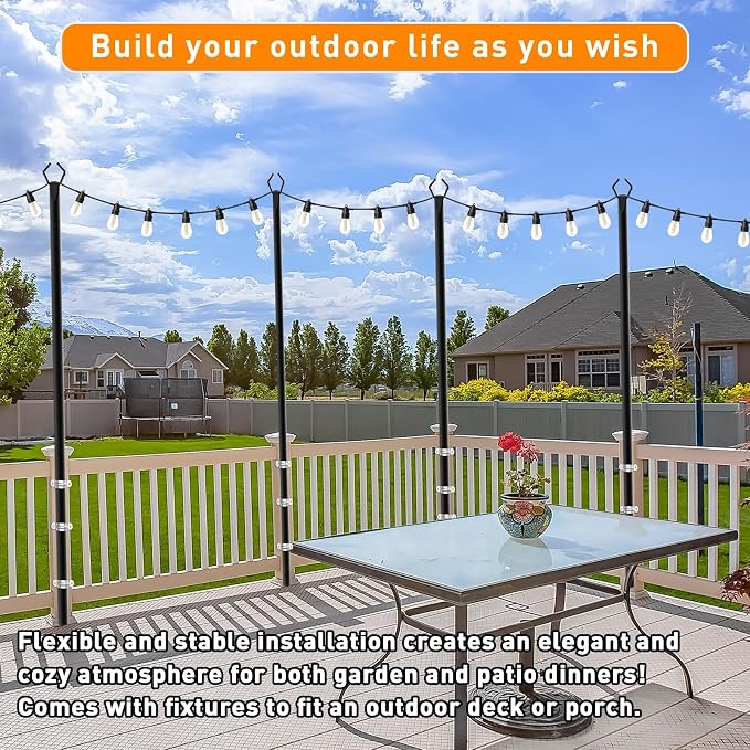 10 Pack 10 FT String Light Poles,Metal with Fork Lights Poles for Outdoor String Light, Rustproof Heavy Duty for Outside Garden,Patio,Wedding,Backyard,Deck,Party