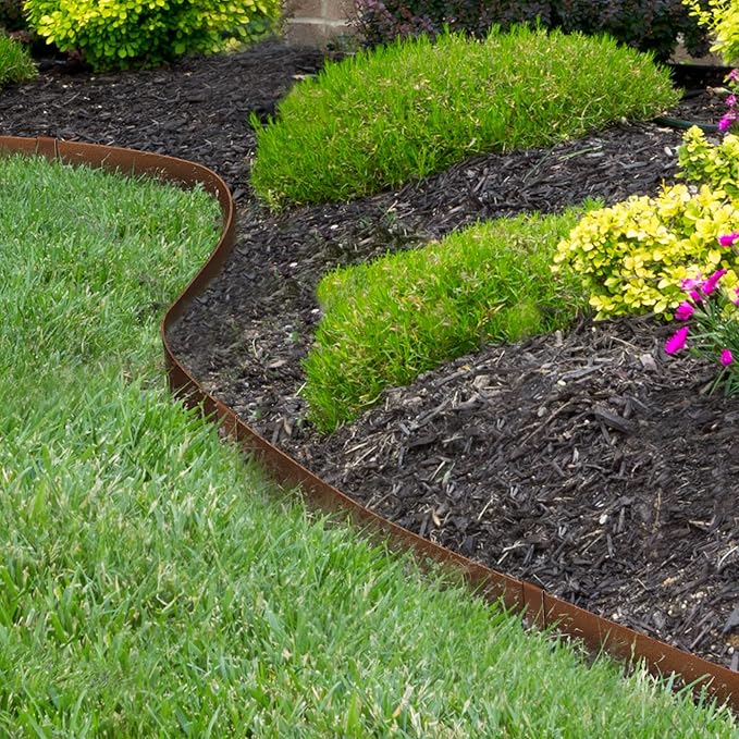 Worth Garden 10-Pack Corten Steel Landscape Lawn Edging - 4.5in H Rust Patina Finish Bendable Metal Strips - Hammer-in Pre-Rusted Border with 11 Clips - Yard Pathway Divider (33Ft Total)