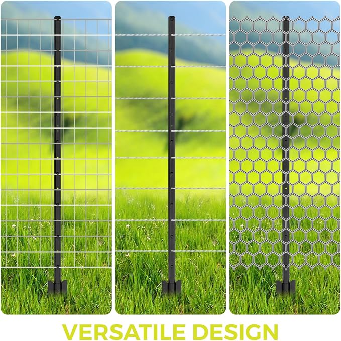 Fence Posts 3 Feet, Heavy Duty Metal Fence Post with U-Channel, Steel Fence U Post for Wire Fencing Steel Post for Yard, Outdoor Wire (Black - Set 15)