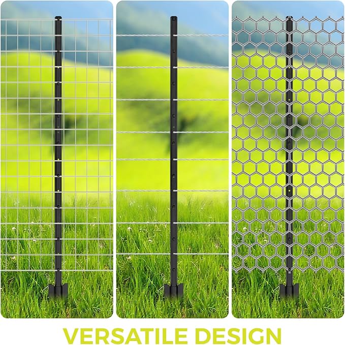 Fence Posts 7 Feet, Heavy Duty Metal Fence Post with U-Channel, Steel Fence U Post for Wire Fencing Steel Post for Yard, Outdoor Wire (Black - Set 8)