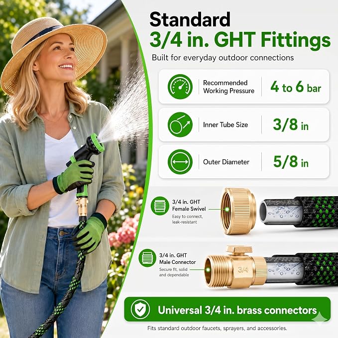 Flexible Garden Hose, Ultra Lightweight Water Hoses 50FT w/10 Function Sprayer and 3/4" Brass Fittings, Kink-Free, Sturdy, Abrasion Resistant for Yard, Lawn, Outdoor and Gardening
