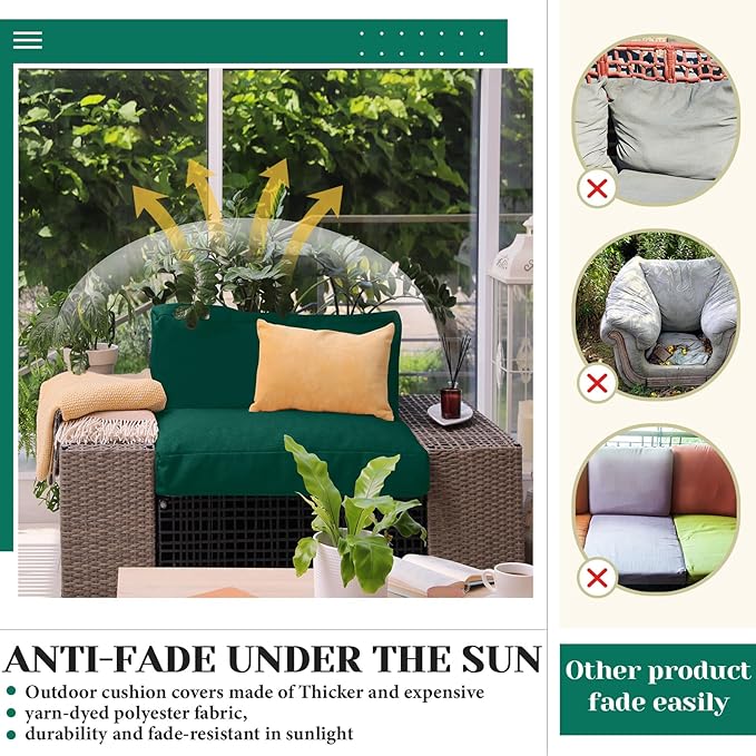 Mindsoft 8 Pcs 24"x24" Patio Cushion Covers Outdoor Cushion Covers Replacement High UV Resistant Anti Slip Waterproof Patio Chair Seat Slipcovers for Outdoor Furniture(Dark Green)
