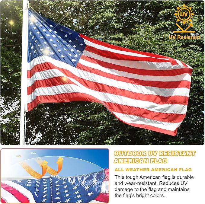 3x5 Ft American Flag Outdoor Heavy Duty,Spun Polyster American Flags for Outside with Densely Embroidered Stars,Premium US flag Use PU Coating,with 4-Layer Reinforced Edge Stitching,UV Protected Tear Proof All Weather USA Flag with Brass Grommets