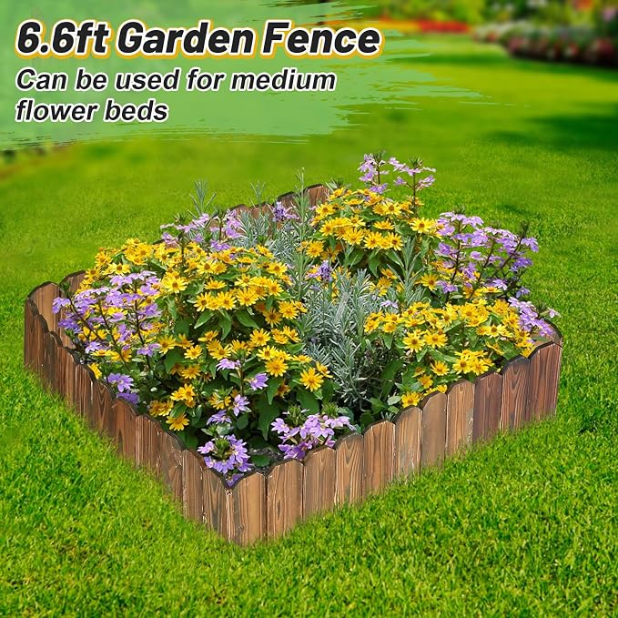 Wooden Garden Edging - 6.6ft x 11.8in Pine Landscape Border, Flexible Weather-Resistant Fences for Decorate Spring Outdoor Patio Yard Lawn Flower Beds