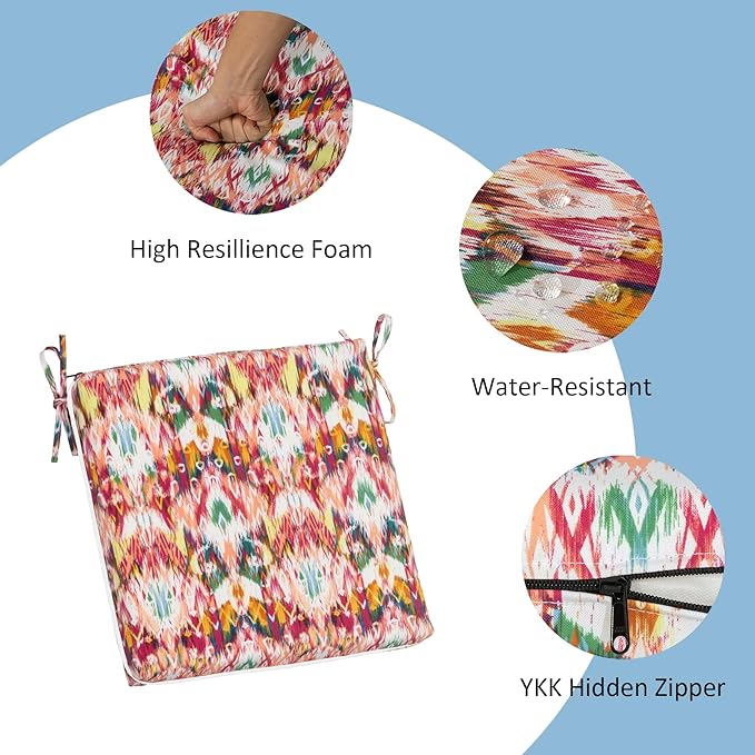 COZYVIDA Outdoor Chair Cushions Set of 4, 20"x20" Square Seat Pads with Tie Straps and YKK Zippers, 30D High-Density Foam, Water-Resistant Fabric,UV-Resistant 1000+ Hrs