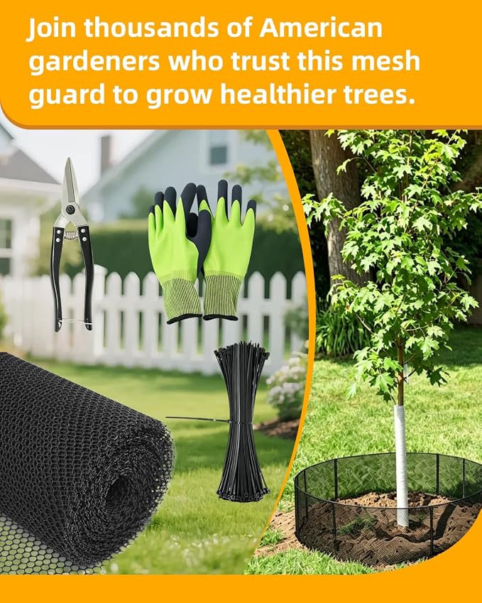 16" x 55.3ft Plastic Chicken Wire Tree Protectors Black HDPE Mesh Fencing, Flexible Animal Barrier for Dogs, Cats & Rabbits, Balcony Netting for Pets, Cuttable Garden Fence & Tree Trunk Protector