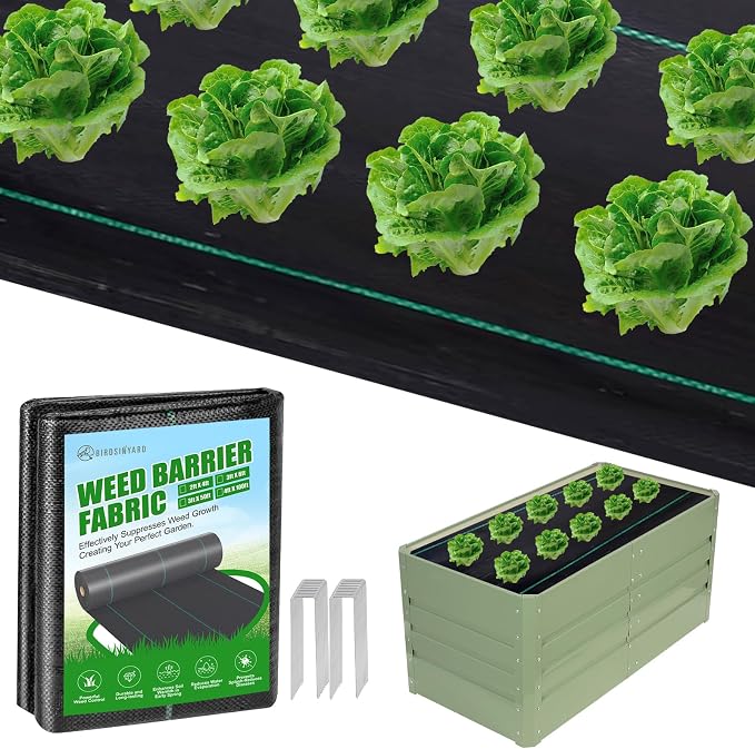 4x2ft Weed Barrier Fabric 6Pcs - Landscape Garden Bed Liner for Raised Beds | 3.2oz Heavy Duty Woven Geotextile Fabric | Planters Box Gardening Weed Control Mat with 36 Staple