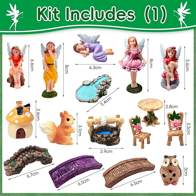 114 Pcs Miniature Fairy Garden Accessories Kit Resin Elves Animal Figurines Decor Micro Landscape Ornaments for DIY Micro Dollhouse