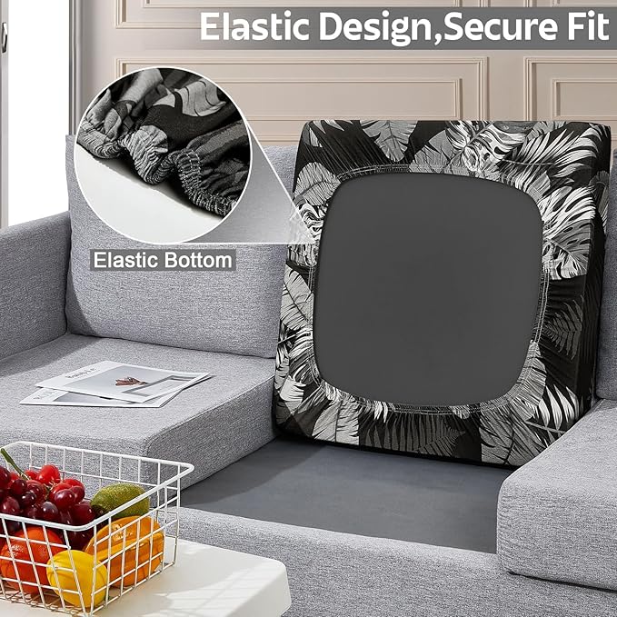 pickyNproud 8Pcs Patio Cushion Covers Stretch Outdoor Couch Cushions Slipcovers Replacement Washable Furniture Protector with Elastic Bottom Sofa Chair Seat Cover, Black White