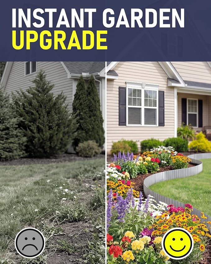 Corrugated Metal Garden Edging, 6"×40Ft Landscape Edging Border for Garden, Flower Bed, Lawn and Landscape Edging (Silver)