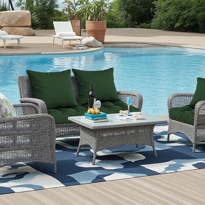 Waterproof Outdoor Chair Cushions Set of 2, Patio Cushions for Outdoor Furniture Water-Resistant & Fade-Resistant, Deep Seat & Back Cushion for Wicker Sofa, 22x22 Inch (Green)