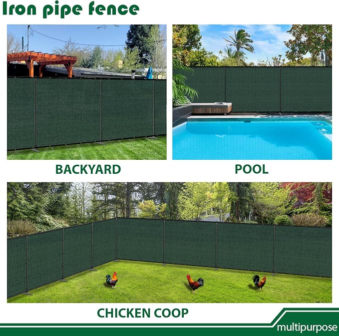 5'Hx16'W Outdoor Freestanding Privacy Screen Fence Panels with Iron Poles, Mesh Shade Net Cover Temporary Fencing for Patio Backyard Garden Deck, Green