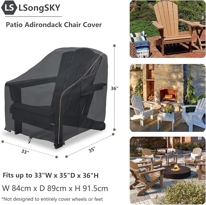 Adirondack Chair Covers 2 Pack,Waterproof Heavy Duty Outdoor Chair Covers,Adirondack Patio Chair Covers for Outdoor Furniture,(33W x 35 D x 36 H inches),Black
