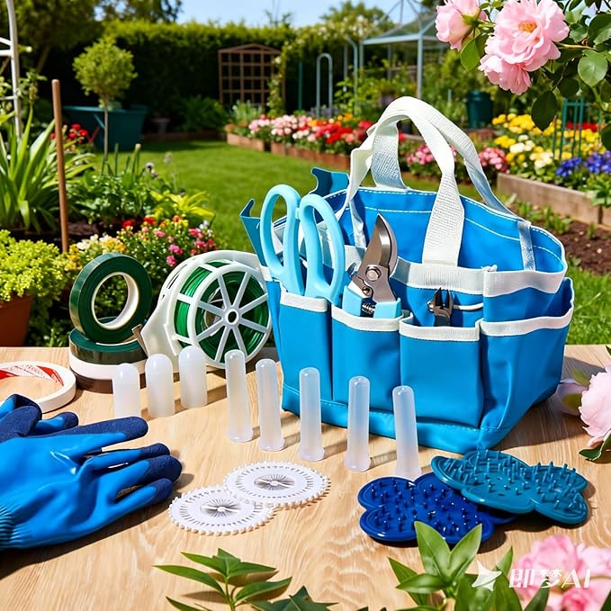 207 Pcs Flower Arrangement Supplies Florist Garden Tool Gift Kit for Women Mother's Day Include Blue Tool Bag Thorn Remover Rose Stripper Outdoor Hand Tools Stem Pruning Shear Gloves Stem Wire Etc