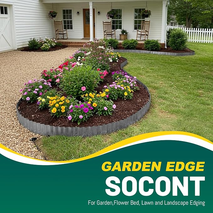 Corrugated Metal Garden Edging, 10"×20Ft Landscape Edging Border for Garden, Flower Bed, Lawn and Landscape Edging (Gun Silver)
