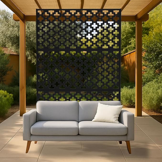 Garvee Metal Privacy Screen Outdoor, 72" h×47" w Balcony Patio Privacy Screen, Freestanding Privacy Fence, Decorative Panel, Patio Room Divider for Garden, Balcony, Deck