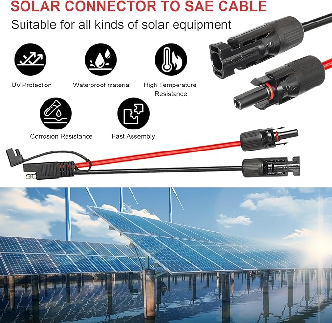 MOOKEERF Solar Panel to SAE Adapter Cable - 35FT 10AWG Solar Extension Cable for RV Solar Panel Caravan Battery Charger Kit with SAE Polarity Reverse Adapter