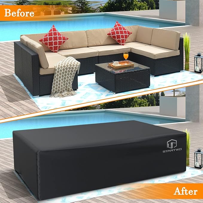 STARTWO Patio Furniture Covers Waterproof, Outdoor Furniture Set Cover for 7-12 Seats Sectional Sofa Table Chairs Anti-UV Tear-Resistant 500D Heavy Duty,110"x84"x28", Black