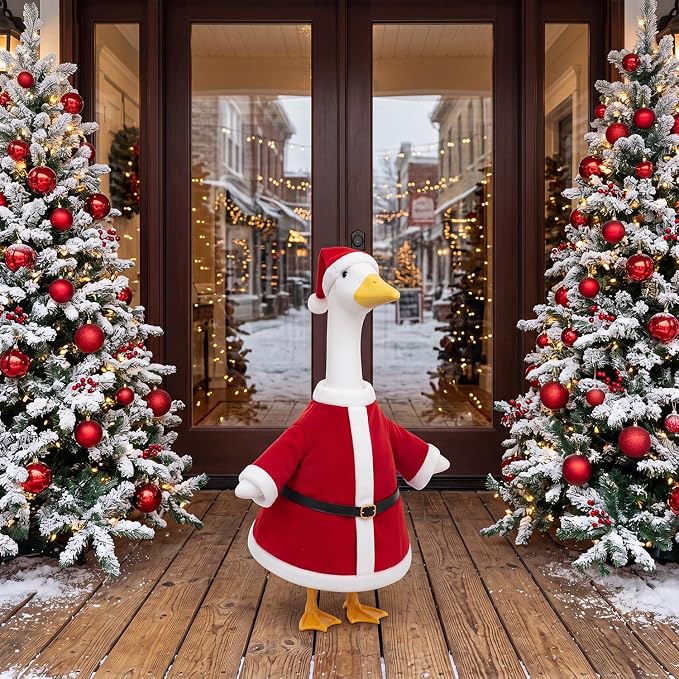 Christmas Santa Porch Goose Outfits Clothes for Watch Party Decor Lawn 23 inch Porch Goose Costume Clothing for Patio Yard