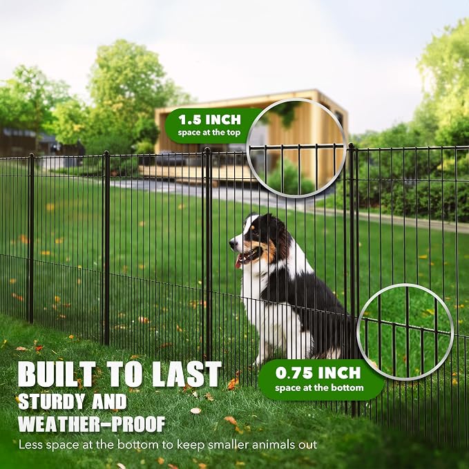 WESLEY'S CORNER Tall Fence Panels - 32”H x 29”L, No Dig Metal Dog Fence, Heavy Duty Garden Border & Animal Barrier, Rustproof, Decorative Fencing for Backyards, Frontyards, Outdoors and Edging