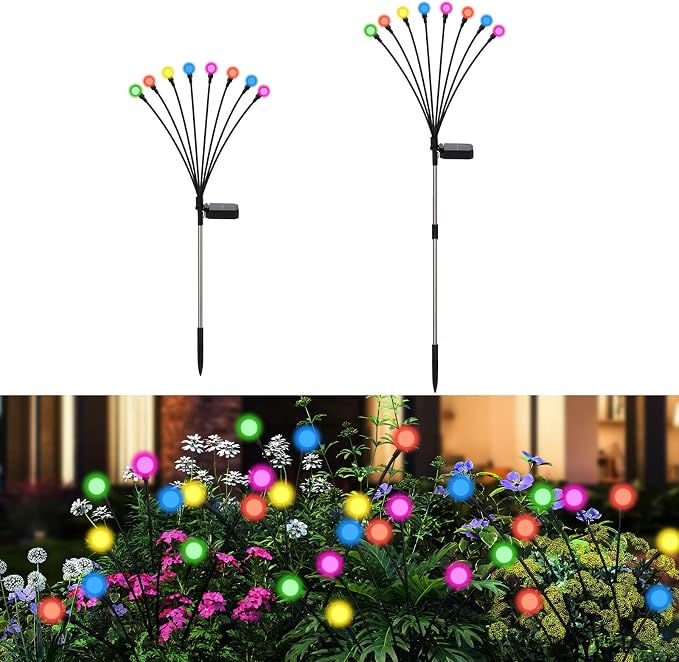 Solar Firefly Lights Outdoor Waterproof,8 Mode RGB Color Changing Firefly Swaying Solar Lights Stakes for Outside Christmas Holiday Yard Patio Plant Landscape Garden Decor 2 Pack(Multicolor)