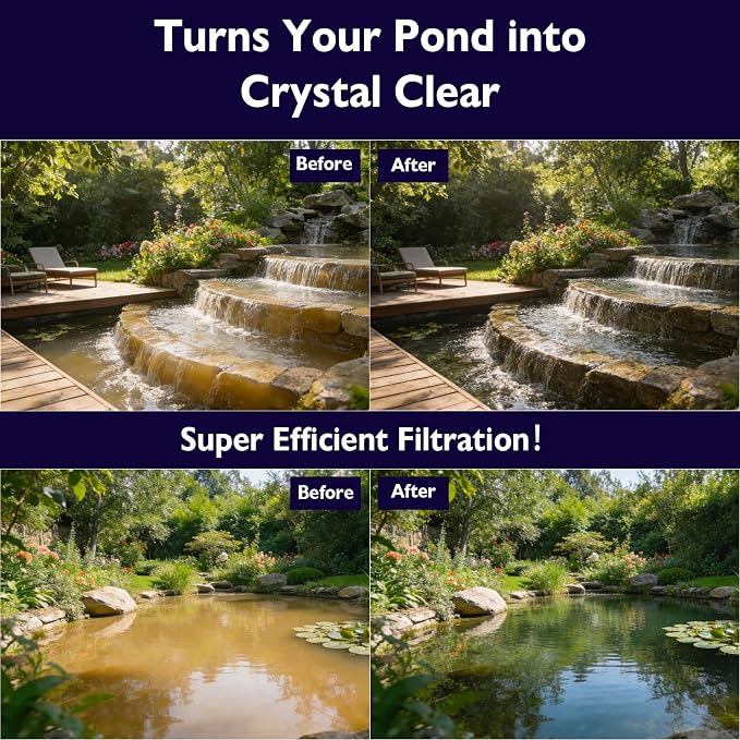 550GPH Pond Filter Pump with 4-Stage Filtration, Fish Pond Filter for Outdoor Ponds 350-500 Gal, Pond Pump Filter Box for Garden, Waterfall, Fountain, Water Feature