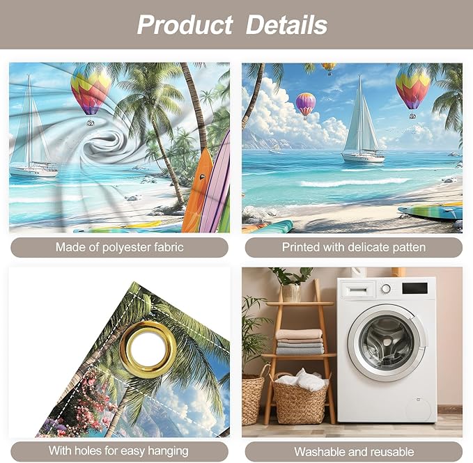 7 * 16FT Summer Hot Air Balloon Garage Door Cover Decorations Sunset Palm Trees Garage Door Banner for Outdoor Indoor Summer Party Photography Backdrop