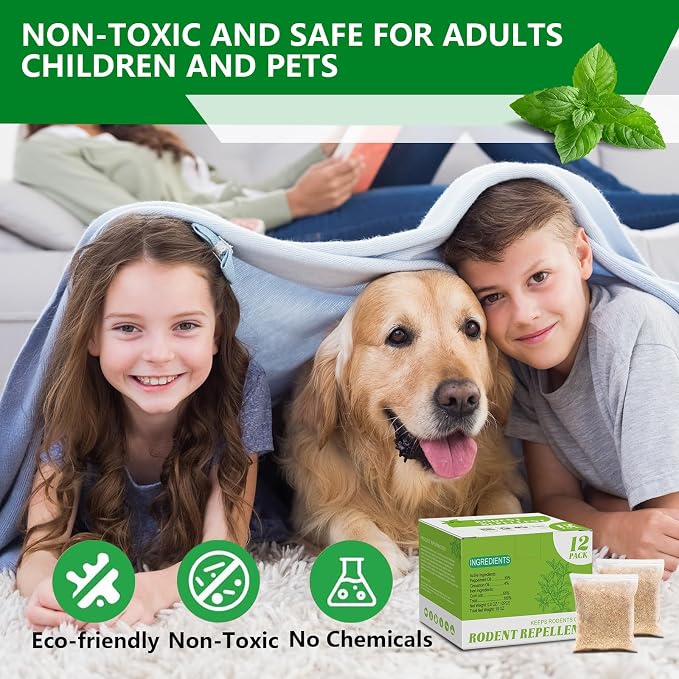 Natural Mouse Repellent Pouches 12 Pack – Peppermint Oil Rodent Repellent Indoor for Home, Garage, Car & RV – Pest Control Pouches Long Lasting Mice Deterrent, Safe for Kids & Pets