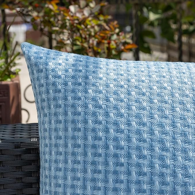 Kevin Textile Outdoor Waterproof Throw Pillow Covers Pack of 2 Farmhouse Decorative Cushion Covers for Garden Patio Tent Balcony Bench Couch Sofa 22x22 Inch, Light Blue