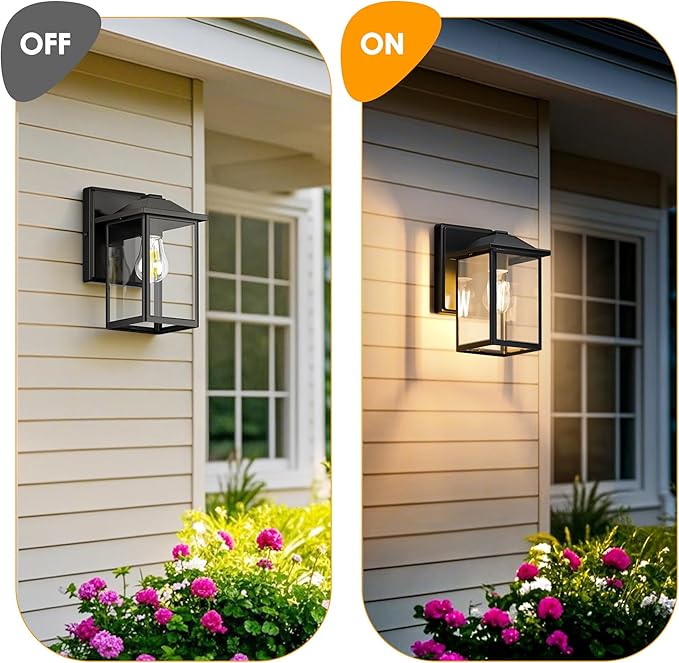 MATAMEYE Outdoor Wall Lantern, Exterior Waterproof Wall Sconce Lighting Fixture, Black Front Door Light with Glass, Anti-Rust Porch Lamp