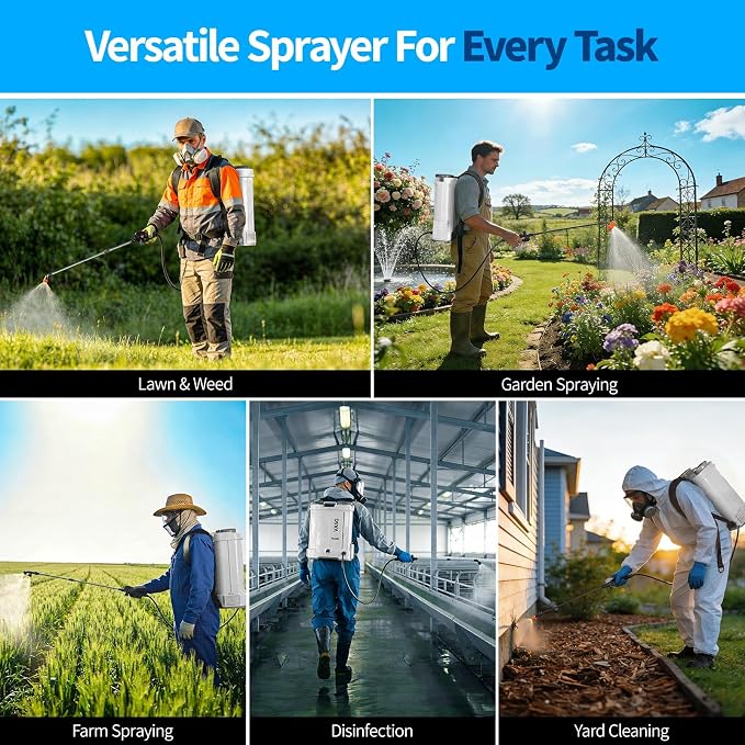 Battery Powered Backpack Sprayer 4 Gallon, 21V 2.6Ah Electric Weed Pump Sprayer with 6 Nozzles, Telescopic Wand (Stainless Steel + Plastic) for Garden Weed Lawn Yard Clean, Charger Included