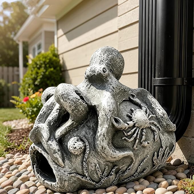 Teaeeno Real Octopus Gutter Downspout Extension Decor,Animal Gutter Downspout Decorative,3''x4'' Downspout Extender Diverter Splash Block Sculpture Outdoor Decor,Outdoor Garden Animal Statue Ornament