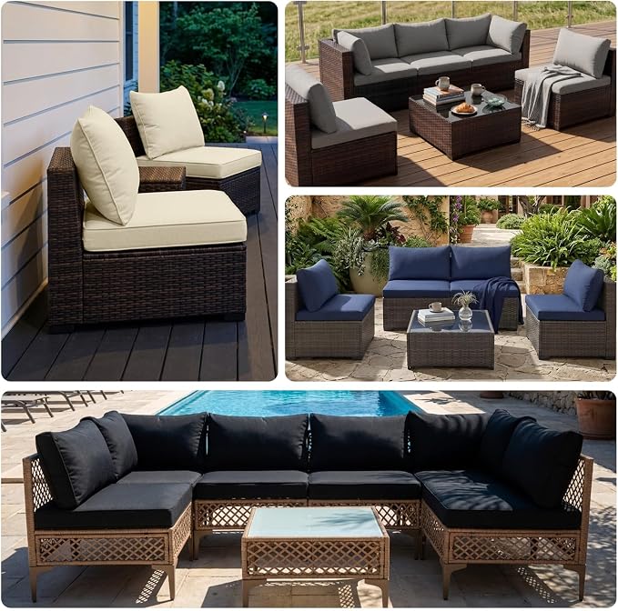 12pcs Outdoor Patio Cushion Covers Replacement, 24" Zippered Outdoor Cushion Covers Waterproof, UV Resistant & Washable Patio Furniture Cushion Covers Waterproof for Patio Sectional, Covers Only Beige