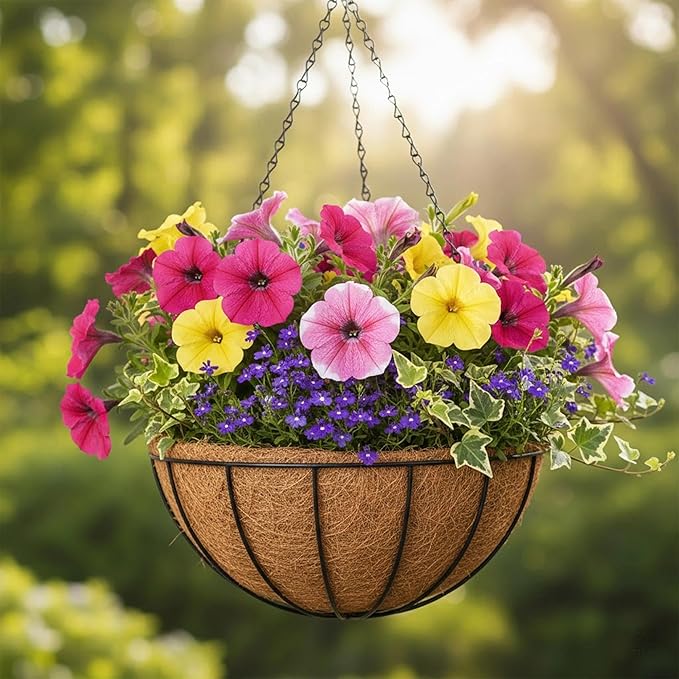 4 Pack 14 Inch Outdoor Metal Hanging Planter Basket, Hanging Plant Flower Pot,Round Modern Flower Holder Pot Garden Accessory
