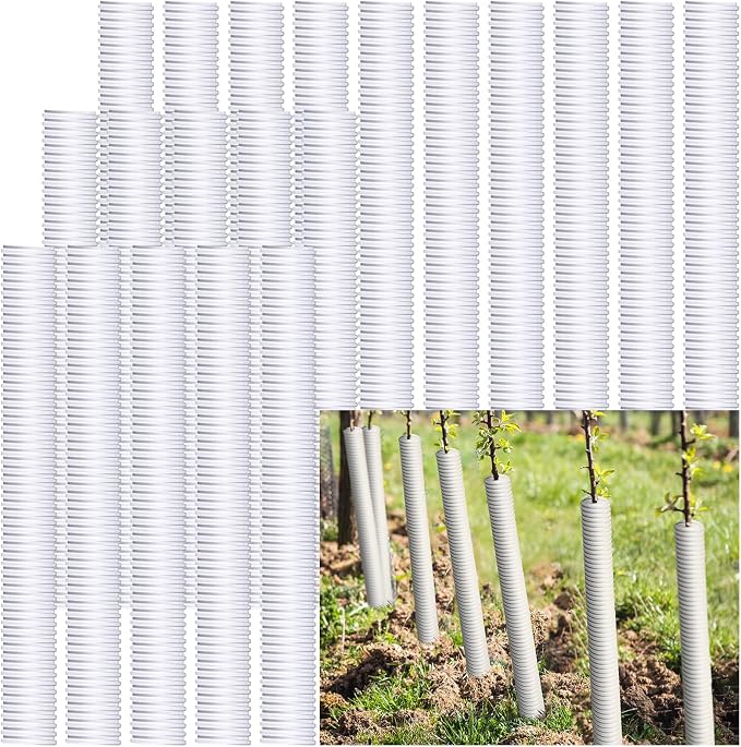 Nuenen 20 Pcs Corrugated Tree Guards, Long 15.75 Inch Diameter 1.96 Inch Pp Tree Trunk Protectors, Tree Bark Protector Tube Wraps for Saplings Plants Seedlings Deer Rabbit Cats Rodents Mowers (White)