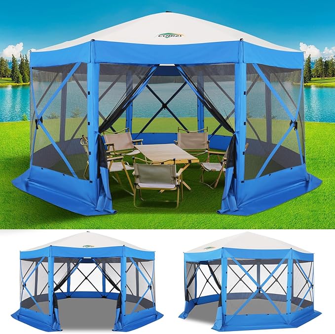 COBIZI 15x15 FT Pop Up Gazebo - Canopy Tent, Large Gazebos On Clearance with Sidewalls, Screened in Gazebo,carpas para Patio,Portable Screen Tents for 12-15 Persons Outdoor Camping, Backyard,Blue