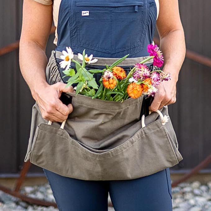 Roo Gardening Apron with Pockets for Women & Men - Canvas Garden Apron with Harvesting Pouch, Water-Resistant, Washable