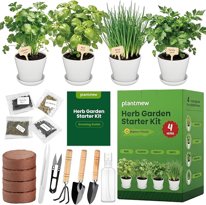 Indoor Herb Garden Starter Kit - Mothers Day Gifts - 4 Non GMO, Heirloom Culinary Herb Seeds, Unique Gardening Gift for Women, Mom, Her, Birthday, Housewarming, Plant Lovers