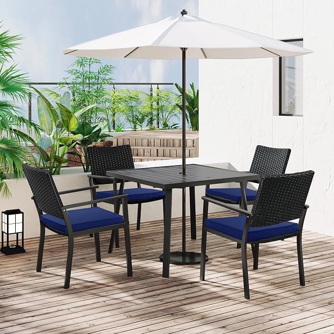 Outdoor Chair Cushions 16 x 17 Inch, Set of 4, Water Resistant Patio Chair Cushions with Tie 3 Year Color Fastness Thick Outdoor Seat Cushion for Garden Lawn Patio Furniture Navy