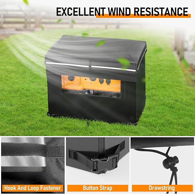 Generator Cover While Running, 32"L x 24"W x 24"H Heavy Duty Outdoor Waterproof Generator Covers, Fits Most 5,000-15,000 Watt Generators, Tear Resistant, All-Weather Protection, Black