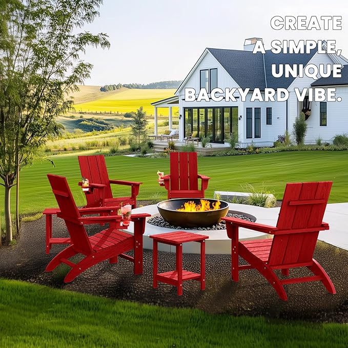 Modern Adirondack Chairs Set of 6, HDPE Plastic Patio Chairs for All Weather, Fire Pit Chair, Outdoor Lawn Chairs for Deck, Porch, Backyard, Garden