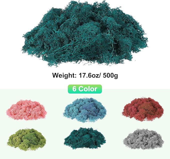uxcell Preserved Reindeer Moss, 17.6oz Fake Moss for Crafts Artificial Dried Moss for Decoration Terrariums Potted Plants, Blue Green