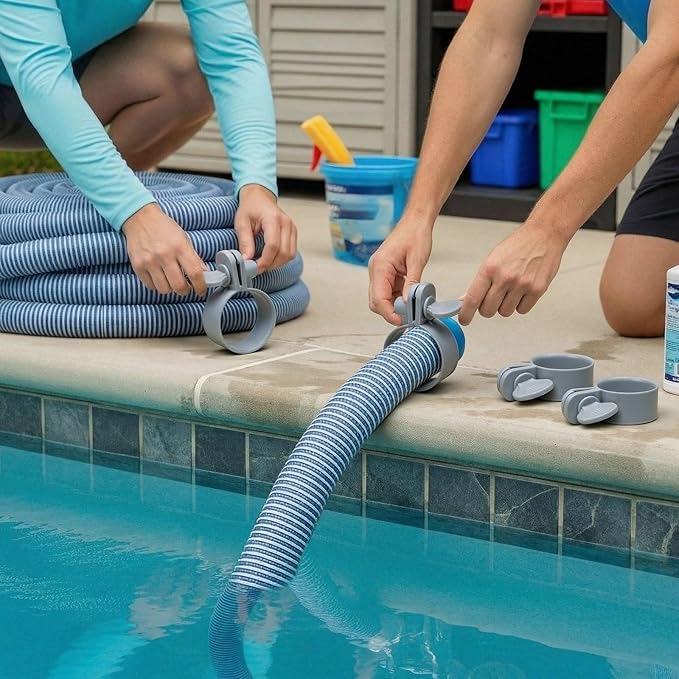 12 Pcs Adjustable Plastic Hose Clamps for 1.25''-1.5'' Above Ground Swimming Pool Replacement Thumb Clips Screw Key Hose Clamps Plastic Filter Pump Connector Clips